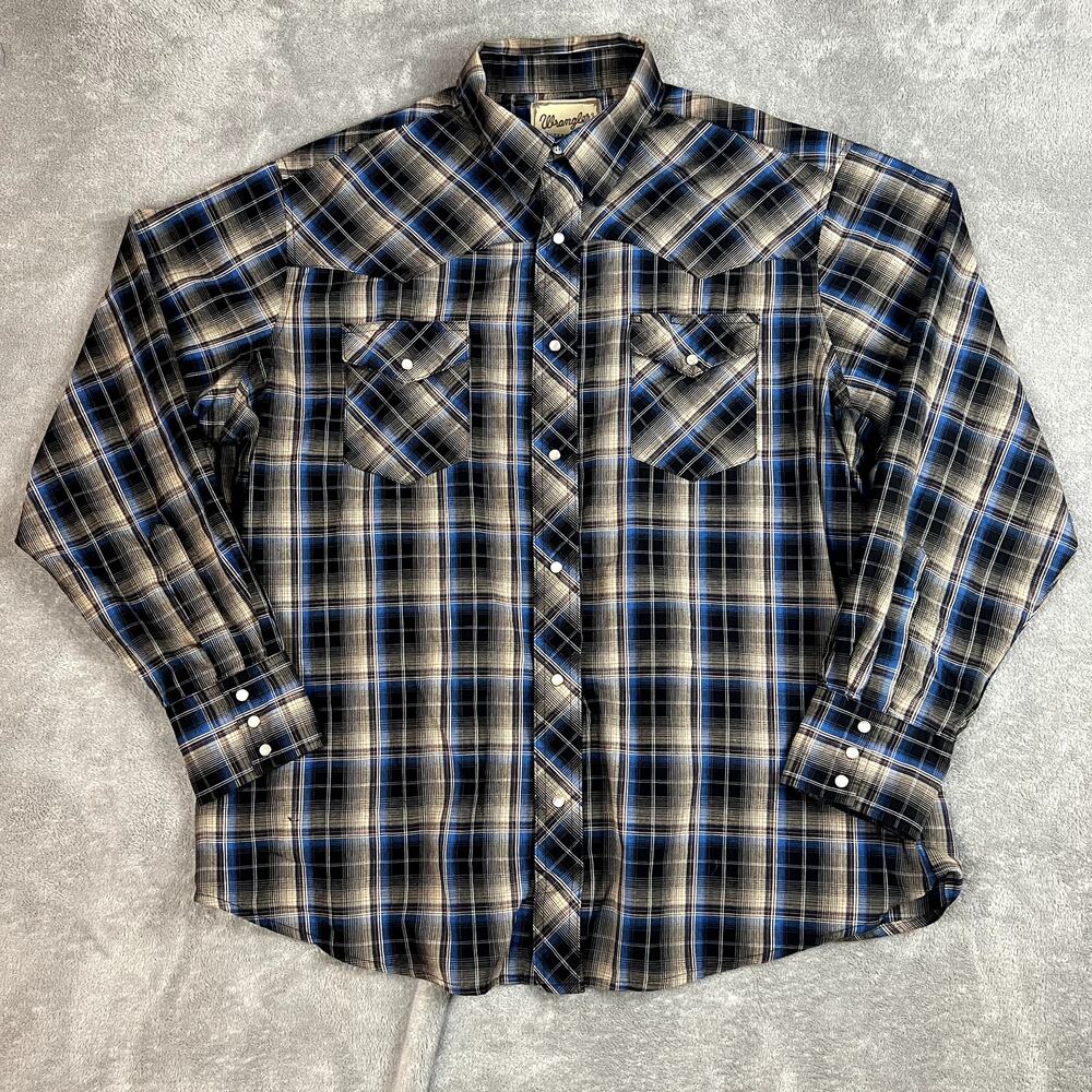 Wranglers Button Down‎ Shirt Mens XL Pearl Snap Plaid Western Rodeo